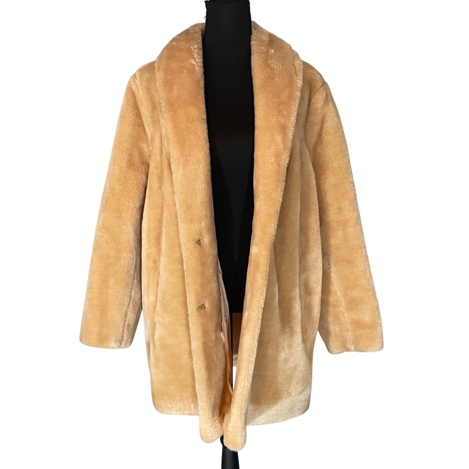 Vtg Faux Fur Coat Womens Size 8 Honey Beige Shawl Collar Made In Usa Retro Glam